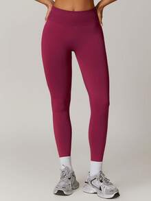 Yefecy 高腰瑜伽紧身裤，塑形运动瑜伽裤，适合健身、跑步、骑行、瑜伽、匹克球和其他休闲运动 - 酒紅色 - 查看 5