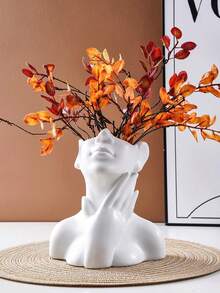 Weiße keramische facettierte Vase, Vase mit Frauenkopf bis zur Brust, bohemischer Feminismus, minimalistischer Dekor, moderner nordischer Stil, Blumenvase, geeignet für Zuhause, Wohnzimmer, Büro, Bücherregal, Heimdekoration, Raumdekoration, Blumenvase, Glasvase