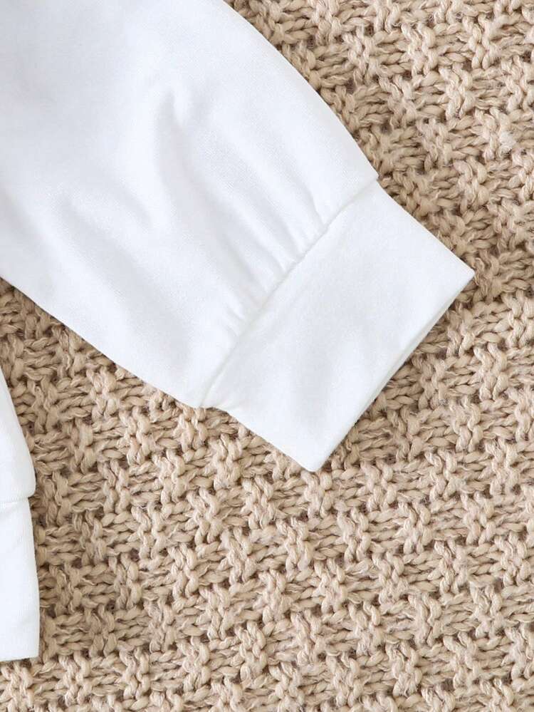 2 件男婴休闲拼色长袖运动衫和仿抽绳裤套装，秋季 - 藍白色 - 查看 5