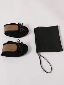 Giày ba lê cổ điển nhẹ, mềm mại, thoải mái, đa năng, dễ mang, có thể gấp gọn, thích hợp để mang trong nhà, dép xăng đan đế bằng cho nữ, dép đi trong nhà cho nữ - màu đen - Xem 5