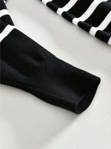 男士条纹圆领黑色针织毛衣，长袖，秋冬 - 黑色 - 查看 7