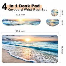 Large Keyboard Mouse Pad Set, Extended Mouse Pad+Keyboard Wrist Rest Support, Memory Foam Ergonomic Easy Typing, 4Pcs (35.4*15.9 In) Desk Pad Set For Home Office Study Game - Colorful-671326 - Beach - 查看 3