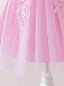 2pcs Girls Autumn Outfit: Pink Lace Patchwork Tulle Princess Dress & Jacket Set, Handmade 3D Floral Mesh Tulle Dress For Girls, Suitable For Birthday Party, Wedding, Piano Recital, Special Occasions - Pink - View 6