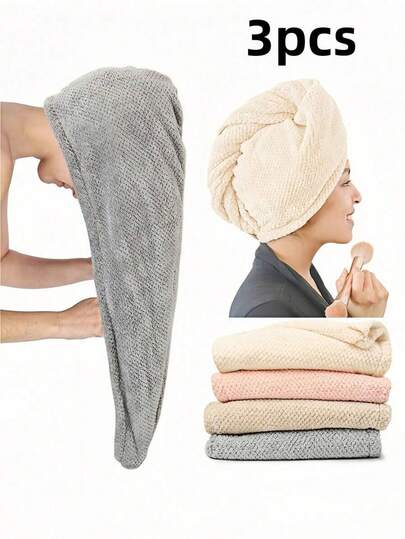1/3pcs Ultra-Soft Microfiber Hair Towel, Paired With Hair Drying Cap And Coral Fleece Towel, Super Absorbent, Soft And Comfortable, Prevents Hair Dryness And Frizz, Suitable For Home, Bathroom, Family, Travel, Gym, Salon, Hotel And More, Essential Hair Drying Towel For Skin Care And Hair Drying.