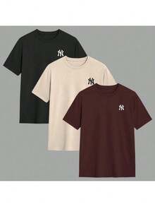 Kit 3 New York T-Shirts For Men And Children, Streetwear, Slim, Casual, 100% Cotton - cà phê-be-đen - Xem 2