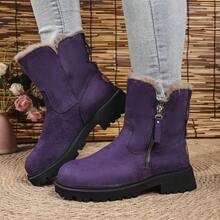女士雪地靴，冬季新款，百搭靴子，厚底短靴，保暖内衬，保暖 - 紫色 - 查看 4