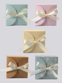10pcs Multi-Color Bowknot Small Square Boxes, Solid Color Creative Wavy Edge Minimalist Square Folding Gift Boxes, Compact And Exquisite, Suitable For Packaging Small Items Such As Earrings, Wax Melts, Handmade Soaps, Small Snacks, Wedding Favors, Party Gifts, Beauty Samples, Practical And Decorative For Weddings, Christmas Parties, Birthday Parties, And Daily Gifting