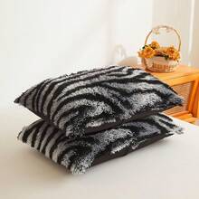Cheetah Print Fluffy Faux Duvet Cover Set, 3 Pieces Soft Plush Shaggy Fuzzy Bedding Set (1 Leopard Print Comforter Cover + 2 Pillow Cases), Zipper Close (King, Brown) - Zebra Print Grey - View 2