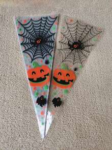 10pcs Halloween Pumpkin Pattern Mixed Gift Bags, Candy, Chocolate, Cookie Packaging Bags, Baking Food Bags