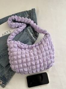 柔软质感大容量女士单肩包休闲通勤泡泡云褶皱包韩版 - 紫色 - 查看 10