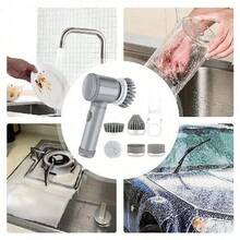 1 Set Grey Electric Rotating Brush, Bathroom Cleaning Brush Electric Brush With 6 Replaceable Brush Heads, Low Power Slow Rotation Cleaning Brush Suitable For Kitchen, Toilet, Windows Cleaning, Suitable For Graduation Gift, Bachelor Party Gift, Bridesmaid Gift, Father's Day Gift, Halloween Decoration, Halloween Gift, Bridesmaid Proposal Gift, Wedding Guest Favor, Birthday Party Decoration And Wedding Items, Wedding, Birthday Party, Anniversary, Holiday Event, Graduation Ceremony - Grey - View 11