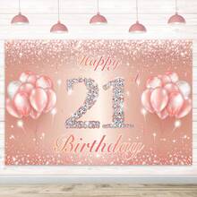 Fondo plano brillante rosa con decoración de globos, adecuado para decoraciones de cumpleaños 14, 19, 21, 24, 27, 34, elementos de fondo de feliz cumpleaños, aplicable para fiestas interiores/exteriores, fotografía, decoración del hogar, exhibición de puertas de garaje, sin electricidad requerida, decoración de fiesta de cumpleaños