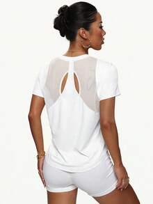 Oversized Mesh-Panel Sports Cover-Up T-Shirt - Breathable Streetwear Gym Shirt - Loose Fit Athletic Lounge Top - White - View 4