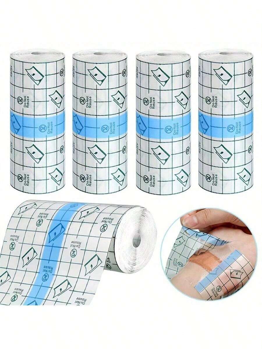 1卷自粘防水游泳绷带，透明纹身遮盖胶带，淋浴防护第二层皮肤胶带，防水防摩擦 - 透明 - 查看 1