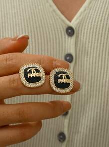 2 piezas Aretes con letra de rhinestone elegantes y de lujo, diseño personalizado, nueva colección 2025 - carta - Ver 12