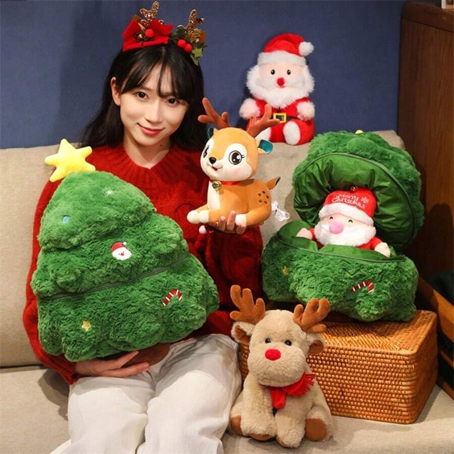 可爱卡通圣诞毛绒玩具、圣诞装饰、圣诞树枕头、驯鹿和圣诞老人毛绒玩偶、毛绒玩具、送给女朋友、孩子、新年假期的礼物 - 均碼 - 查看 1