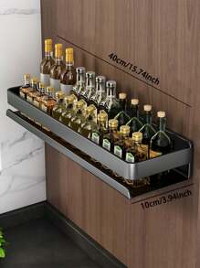 Kitchen & Bathroom Storage Rack, Aluminum Alloy Material, Sturdy And Rust-Proof, Suitable For Kitchen, Bathroom, Balcony, Space-Saving, Two Installation Options, No-Drill - Black - View 15