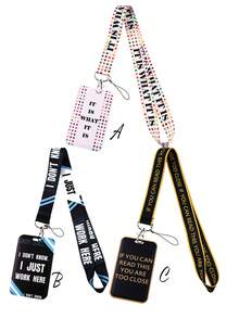 1 套带持有人引言印刷挂绳，带身份证夹和钥匙扣，可爱涂鸦设计，适合女性、男性、员工、学生 - 彩色 - 查看 10