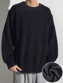 1件青少年男童纯色时尚休闲套头毛衣，通勤百搭，适合秋冬季穿着