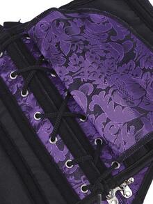 Underbust Corset Steampunk Gothic Punk Style Short Waist Trainer Cincher, Palace Bodice Waist Cincher With Hook And Buckle Closure - Purple - View 7