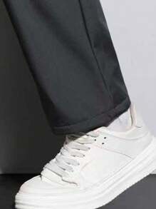 2 Piezas Set, Pantalones de lana de cordero cálidos de invierno para hombres, pantalones rectos casuales con bolsillos con cremallera y cordón, cómodos y fáciles de combinar.