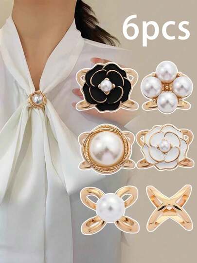 6pcs Women's Fashion Gold Minimalist Scarf Clips, Dual-Use Jacket Clips & Scarf Holders