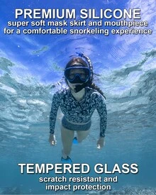 Reef Tourer Adult Single-Window Mask & Snorkel Set, Semi-Dry Top, Purge Valve, Panoramic Wide View Tempered Glass Lens, Snorkeling Gear For Ages 10+ With Reusable Travel Mesh Bag, RC0105 - White - View 5