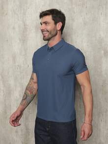 Men's Polo Shirt In Polyamide, Elastic Ice Fabric, Style And Quality - 藍色 - 查看 4