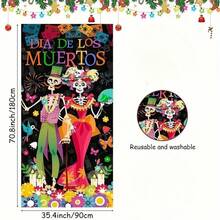 2D Door Sign, 1pc Life & Death Door Plaque - Vibrant Grim Reaper Couple Design, Polyester, No Power Needed, Great For Parties, Festivals And Mexican Holiday Decor, Mexican Style Door Cover