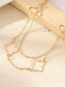 1pc Fashionable Minimalist Hollow Double-Layer Clover Anklet For Girl