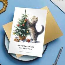 1 pieza Tarjeta de felicitación navideña australiana con sobre, 11cm X 16cm - Diseño encantador de gatos besándose con adornos festivos, ideal para amigos, familia y amantes de los gatos, tarjeta de celebración navideña conmovedora