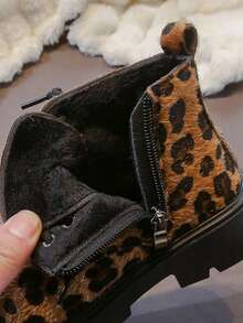 2026 New Leopard Print Faux Fur Ankle Boots For Kids, Unisex Non-Slip Rubber Sole, School Party Winter Casual Versatile Kids Shoes - Brown - View 7