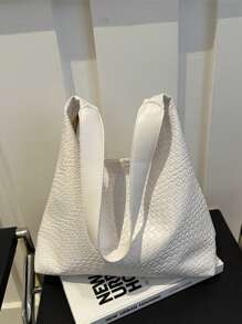 2025时尚纯色通勤编织托特包简约小众设计腋下包大容量母子两件套单肩包