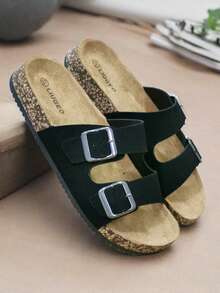 Giày sandal hở mũi thoáng khí phong cách cổ điển dành cho nữ, dép đi trong nhà bền, chống trượt, thoải mái, giày mùa hè dành cho nữ - Da lộn màu đen - Xem 4