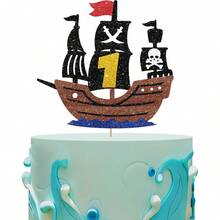 1 件海盗 1-5 岁生日蛋糕装饰，海盗船一至五蛋糕装饰航海航行 1-5 岁生日蛋糕装饰，海盗主题生日派对装饰 - 彩色 - 查看 15