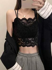 RUIWY Black Sexy Lace Camisole, Casual Sleeveless Bra Top For Women, Spring/Summer - Black - View 4