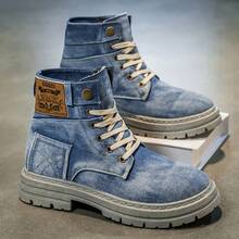 Retro Style High Top Sneakers - Casual Canvas Boots With Lace-Up Closure, Round Toe Design, Beige Laces, All Season Comfort For Outdoor And Everyday Wear, Outdoor Shoes | Retro Sneakers | Durable Footwear - Blue - View 2
