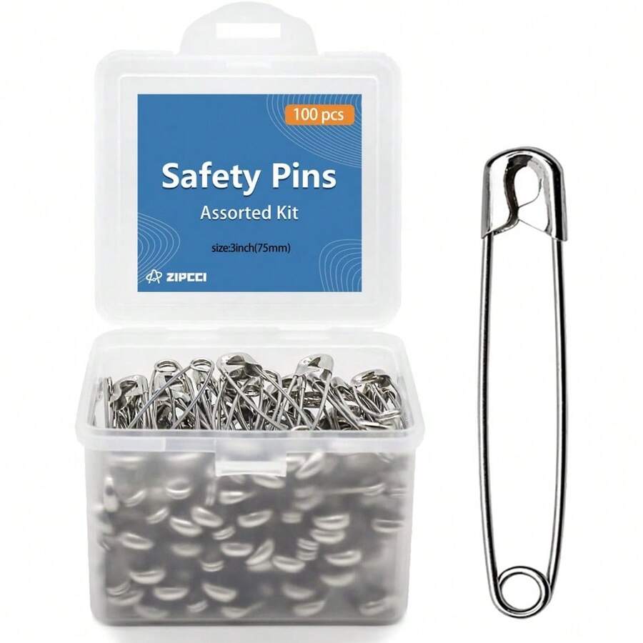 ZIPCCI 3 Inch Large Safety Pins - 72 Pcs Heavy Duty Steel Wire Pins (Large Size) - 3 inch - Xem 1