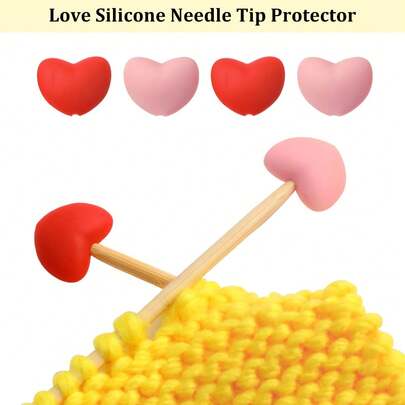 LOOEN 8個入り ハート型ニードルキャップ - かわいいピンクとレッドのハートチッププロテクター、カラフルで丈夫なシリコーン製ニードルエンドカバー、ニット、クロシェ、DIYクラフト、ニッティングアクセサリー&用品、クロシェアクセサリーに適しています | 遊び心のあるデザイン | 鮮やかな色
