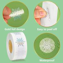 2 rollos (1000 piezas) de pegatinas de copos de nieve de oro, etiquetas navideñas transparentes y holográficas, sellos adhesivos redondos para sobres navideños y de invierno, pegatinas decorativas para regalos navideños, decoración de tarjetas de felicitación, decoración de escaparates, envoltura de regalos DIY, sellos DIY para sobres, sellos para sobres de tarjetas de felicitación