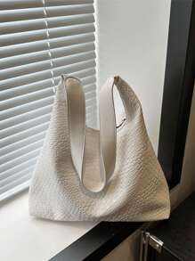 2025时尚纯色通勤编织托特包简约小众设计腋下包大容量母子两件套单肩包