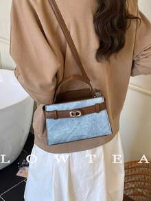 low tea Túi xách nữ mùa hè mới, họa tiết vải thiều, túi đeo chéo thời trang có dây đeo điều chỉnh được, túi đeo vai đơn màu trơn cao cấp trang trí kim loại, túi công sở tiện dụng. - Màu xanh lam - Xem 7