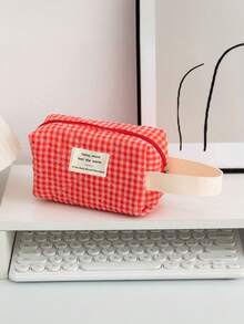 1 Stück Gitter-Kosmetiktasche im koreanischen Stil, gesteppte rosenrote Tasche, Ins-Stil Mädchen Urlaubsutensilien, große Kapazität Reißverschlusstasche, Geldbörse, Tamponbeutel mit Schmetterlingsmuster, Beauty-Tasche, Frühlingszubehör, Damenmode, Reise-Aufbewahrungstasche für Hochzeit, Brautjungfer, Weihnachten, Muttertag, Krankenschwestern-Tag, Lehrertag, Herbst, Uni-Utensilien, Reiseutensilien, Urlaubstasche für Frauen, Make-up-Organizer