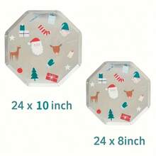 24 Stücke Weihnachts-Pappteller, Weihnachts-Einwegteller mit Silberfolie, 10 Zoll Dinner-Teller, 8 Zoll Dessert-Teller, Festtagsgeschirr für 24 Gäste