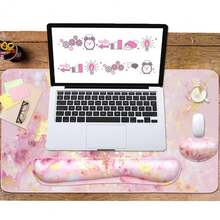 Large Keyboard Mouse Pad Set, Extended Mouse Pad+Keyboard Wrist Rest Support, Memory Foam Ergonomic Easy Typing, 4Pcs (35.4*15.9 In) Desk Pad Set For Home Office Study Game - Colorful-671326 - 粉金大理石-2 - 查看 6