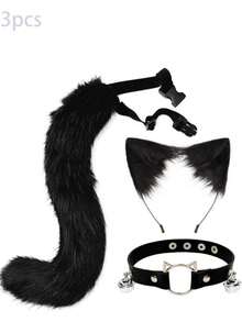 Bộ 3 món gồm băng đô tai mèo giả, phụ kiện đuôi cáo, tai thú, đuôi thú, vòng cổ và kẹp tóc, thích hợp cho nhiều lễ hội và tiệc tùng. - Nhiều màu - Xem 3