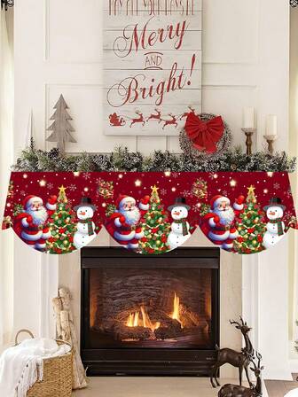 1pc Christmas Santa Claus Fireplace Mantel Scarf Cover Snowman Pattern Table Runner Tablecloth Festive Fireplace Decorations Christmas Party Decorations 2025 Seasonal Event Restaurant And Kitchen Dining Room Table Decor Christmas Decor New Year 2026