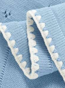 1 件休闲简约婴儿毯，儿童针织毯，带精致波浪边，儿童厚毯 - 淺藍 - 查看 5