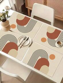 1 pezzo Runner da tavolo con stampa geometrica, 4 pezzi Tovagliette con stampa geometrica, adatti per vacanze, feste, compleanni, cene, decorazione di cucina e sala da pranzo, decorazione da tavolo per la casa in tutte le stagioni - Multicolore - Visualizzare 8