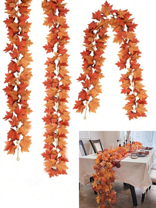 1/2 piezas Guirnalda de hojas de arce artificial, decoración de otoño Guirnalda de hojas de arce artificial con calabaza, enredaderas de hojas de arce para la cosecha de otoño, decoración de Acción de Gracias, decoración de habitaciones, chimenea, boda, patio exterior, jardín, decoración, mejor regalo de cumpleaños, decoración de otoño, otoño